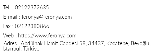 Feronya Hotel telefon numaralar, faks, e-mail, posta adresi ve iletiim bilgileri